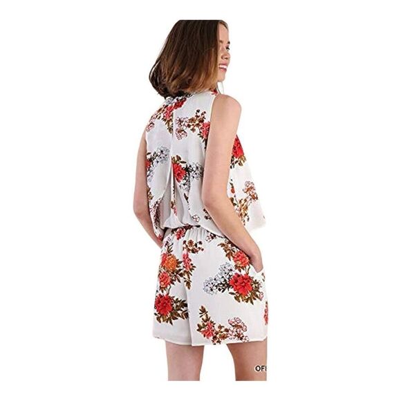 Umgee Sleeveless Open Back Floral Romper White/Multi Size Medium NWT - Picture 2 of 15